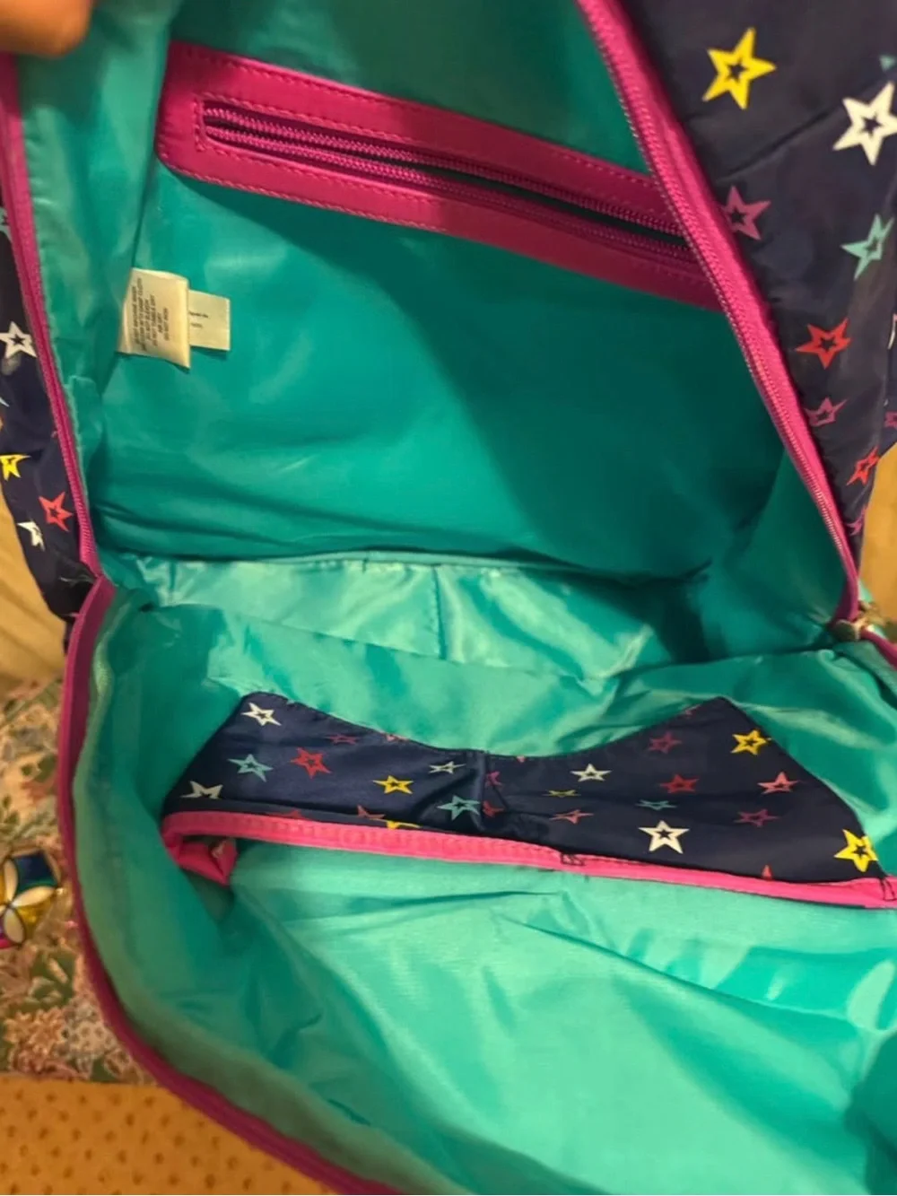 American Girl Navy Star Print Backpack with Teal Front and Pink Accents